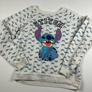 Disney Sweater STITCH Pullover Multicolor All Over Print Fleece Womens Medium